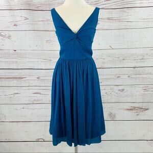 J. Crew silk chiffon twist front  blue  v-neck